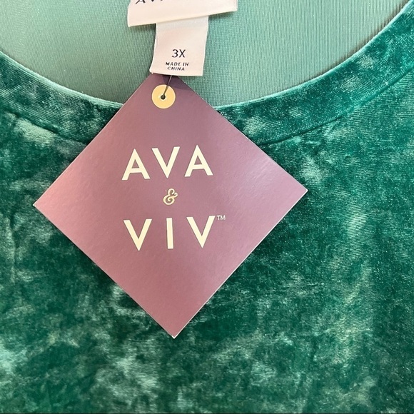 Ava & VIV Green Long Sleeve Plus Size Women Velvet Material Blouse 3X Brand New - Picture 4 of 5